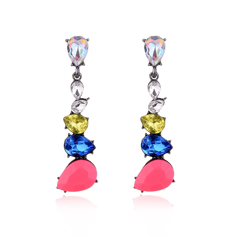 Mixed Colors Crystal Water Drops Dangle Earrings Metal Crystal Drop Earrings Fashion Women Jewelry Christmas Gift