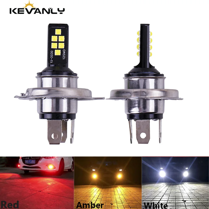 2PCS auto H4 LED Lampe Auto Hallo/Lo strahl LED Scheinwerfer 12 SMD 3030 Glühbirne Auto Nebel licht Scheinwerfer 12V DC Bernstein Rot Weiß