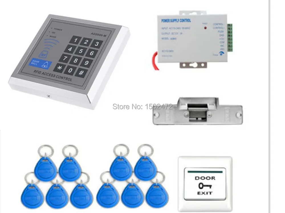 

DIY Door Access Control System 125KHz RFID ID Reader + Keyfobs Access Control Kit Electric Strike Door Lock