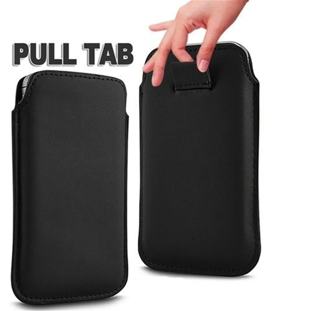 Pull & Push Tab Leather Case Pouch For iPhone 15 11 12 13 14 Pro 6.1 Inches