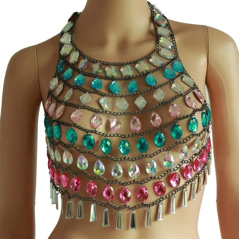 Chran Classic Sequin Bra Halter Cosplay Wear Gypsy Crop Top Sexy Bikini Beach Jewelry Music Festival