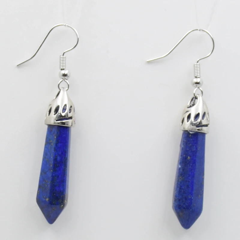 Hot Sale Lapis Lazuli Tiger Eye Stone Pink Quartzs Black Onyx Opal Rhodonite Hexagon Faceted Hook Dangle Earrings
