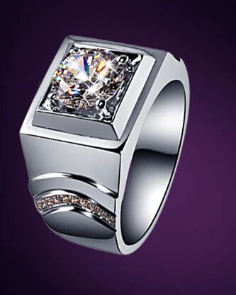 Luxury Men Ring 2Ct Round Cut Diamond Ring for Men Platinum 950 Ring Male Jewelry