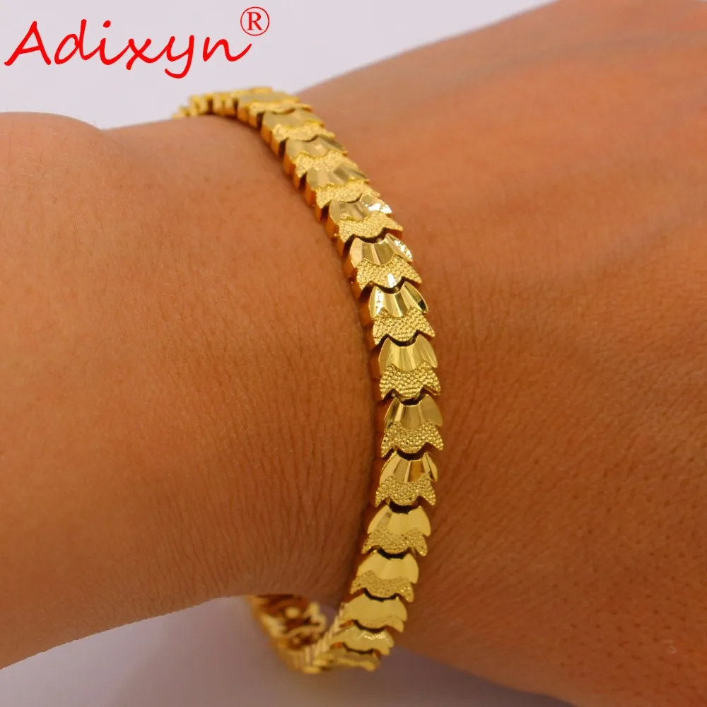 

Adixyn 21CM Men Bracelet Gold Color Dubai Bangle For Women Trendy Hand Chain Ethiopian Jewelry Africa/Arab Gifts N050711