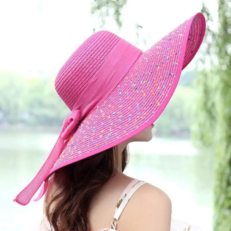 jiangxihuitian 2018 Summer Women\'s beach hats Caps Foldable Chiffon Floppy Sun Hats Casual Ladies sombreros bowknot hat Ladies