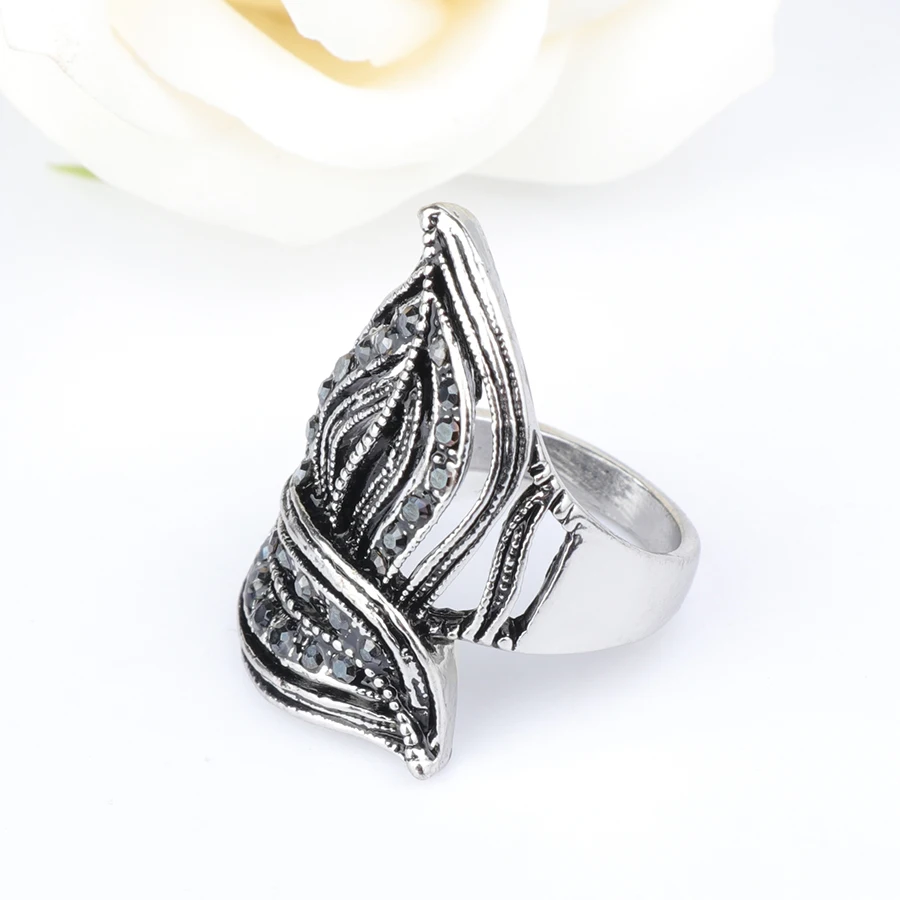 Kinel New Vintage Silver Color Women Multilayer Wide Rings Retro Rhinestone Stack Ring Punk Female Party Jewelry Wholesale