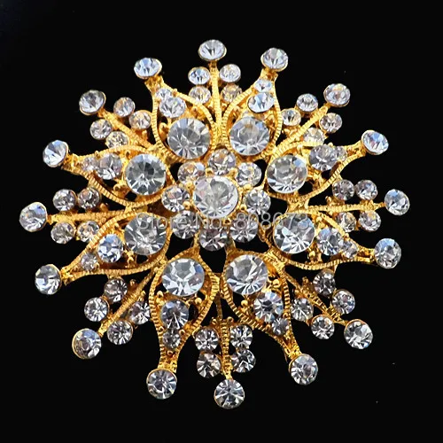 

Free Shipping 12PCS/LOT Wholesale Stunning Clear Rhinestone Crystal Gold Tone Brooch/Pin Wedding Bouquet