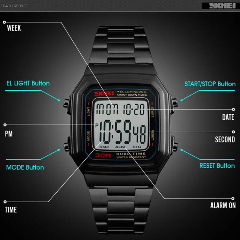 Luxury Sport Watch Men Countdown Men\'s Watch Digital 5 Alarm LED Wrist Watches Top Clock Fashion Outdoor reloj hombre 2018 SKMEI