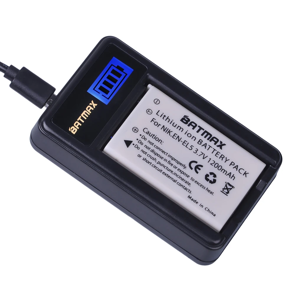 Batmax 1Pc EN-EL5 EN EL5 ENEL5 Battery +LCD USB Charger for NIKON Coolpix P530 P520 P510 P100 P500 P5100 P5000 P6000 P90 P80