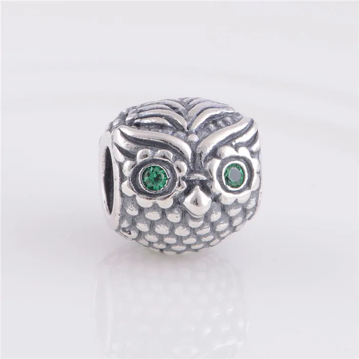 

NEW 925 Silver Wise Owl Beads and Charms with Dark Green CZ Eyes Fit Pandora Bracelet Necklaces & Pendants LW289