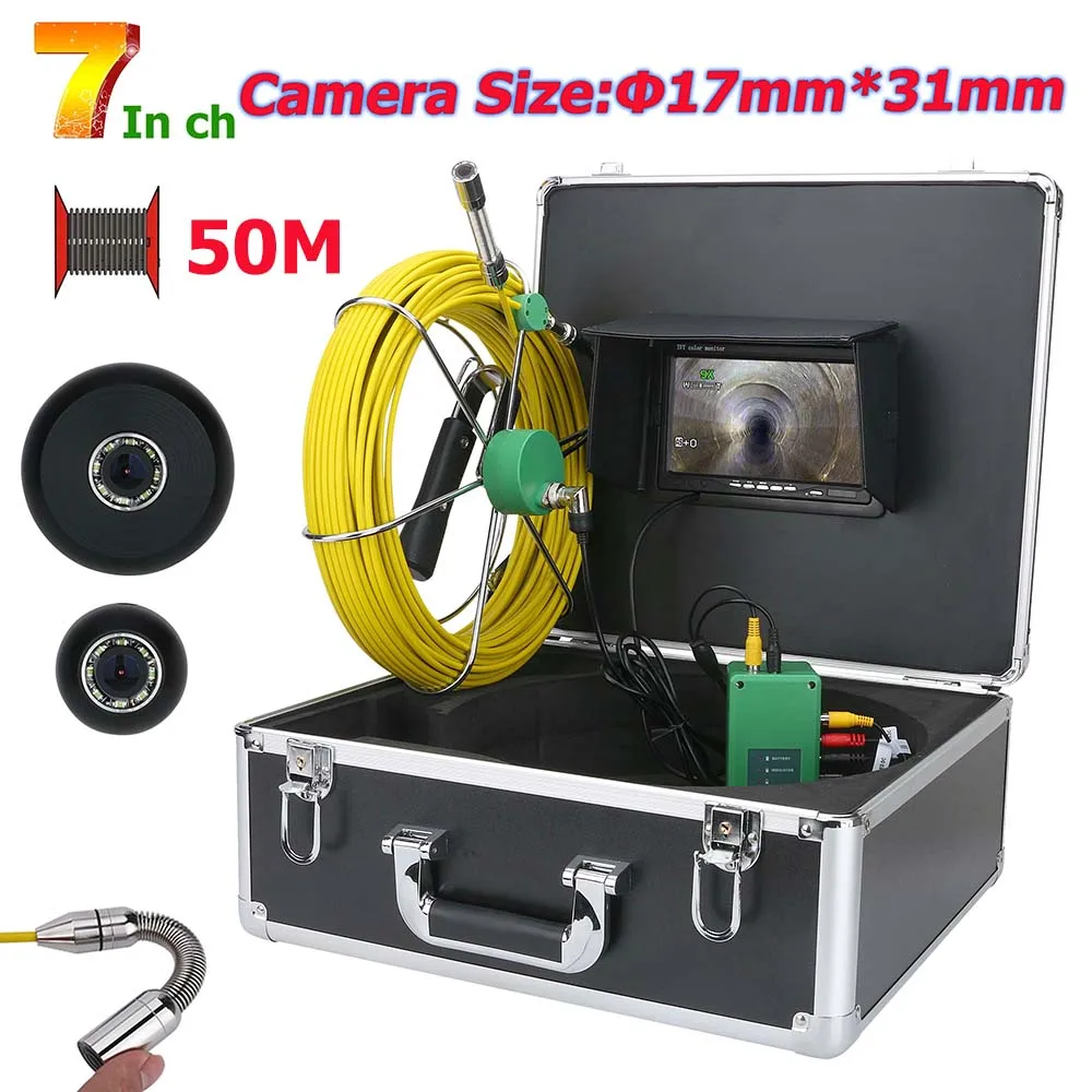 Mountainone 7 Inch 17 Mm Pijp Riool Inspectie Video Camera Drainagepijp Riool Inspectie Camera Systeem 1000 Tvl 20M 30M 40M 50M