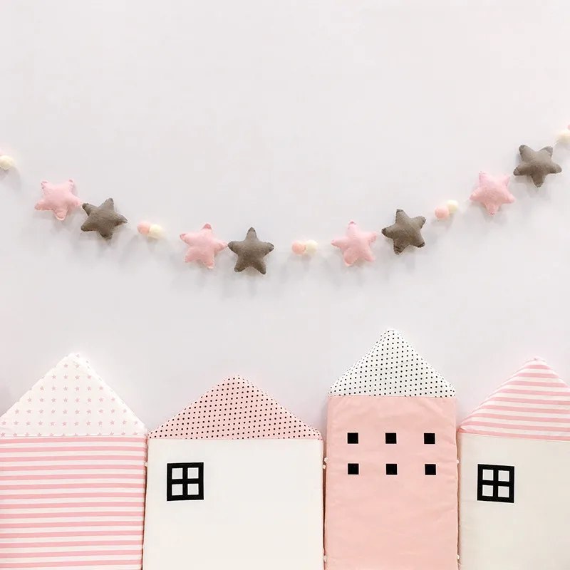 Nordic Handmade Wool Felt Balls & Star Garlands Kids Room Wall Decorations Cute Wedding Ornament Christmas Best Decor Gifts