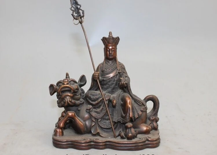 Tibet Buddhism Bronze Copper Jizo Ksitigarbha Sit Fu Dog Lion Bodhisattva Statue 25cm