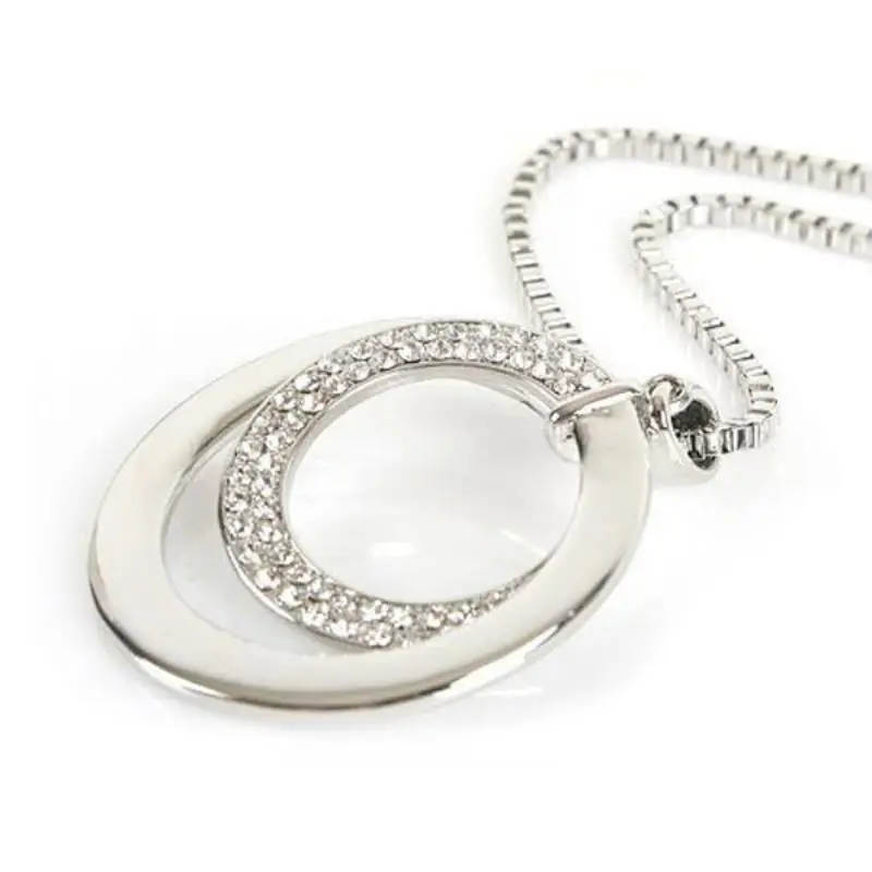 1Pc Womens Fashion Rhinestone Double Circle Long Chain Pendant Necklace Gifts