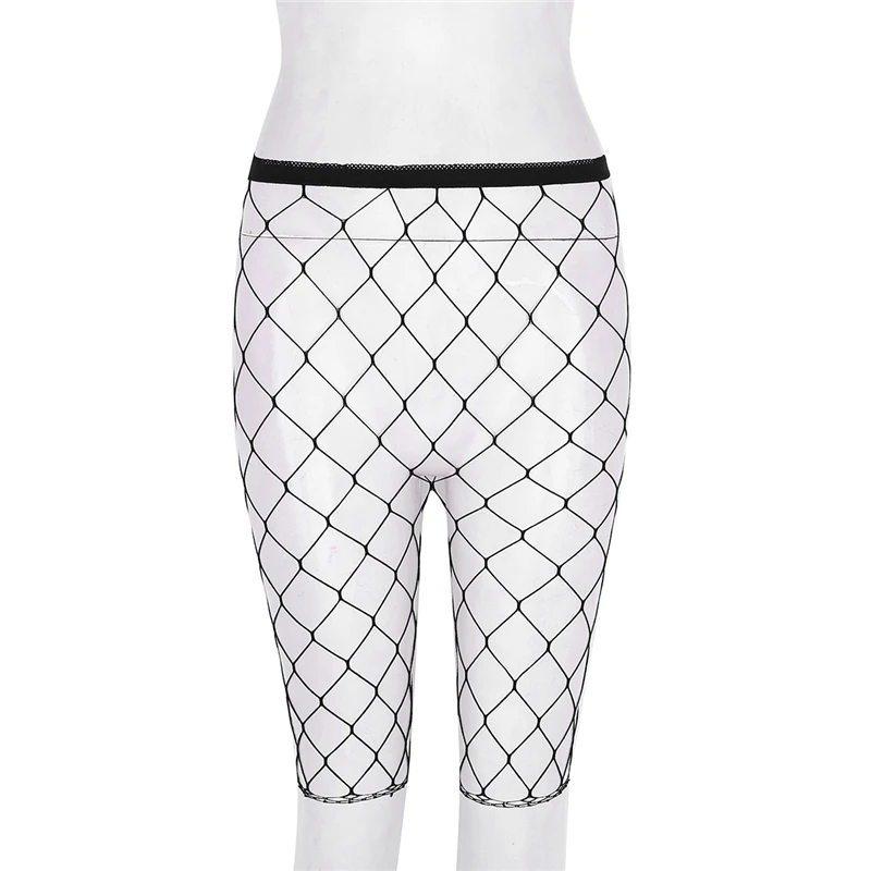 YiZYiF Women Legging Half Pants Black Fishnet Mesh See Through High Waisted Knee Length Slim Fit Leggings Cycling Short Hot Pant