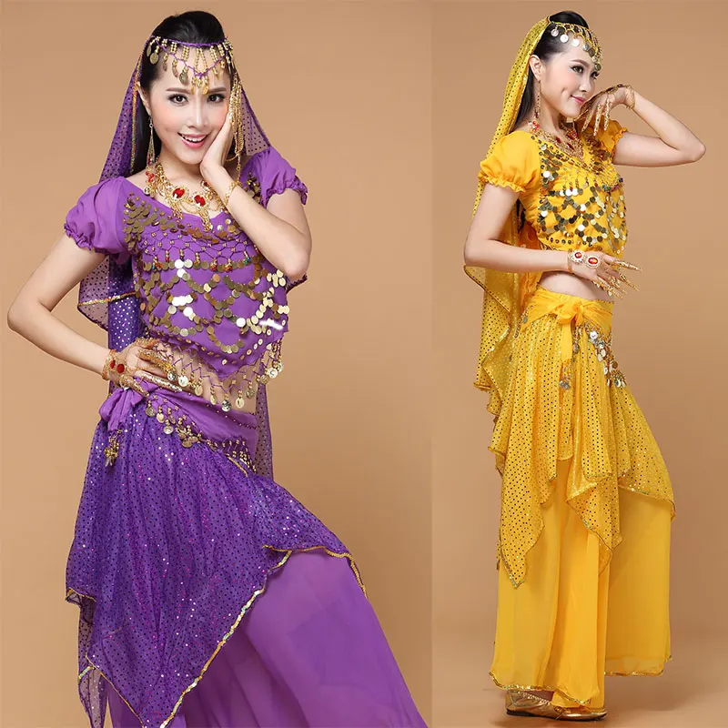 

4pcsSet Ladies Stage Performance Belly Dance Costume Bollywood Costumes Women Belly Dance Clothing India Dancing Dress Dnacewear
