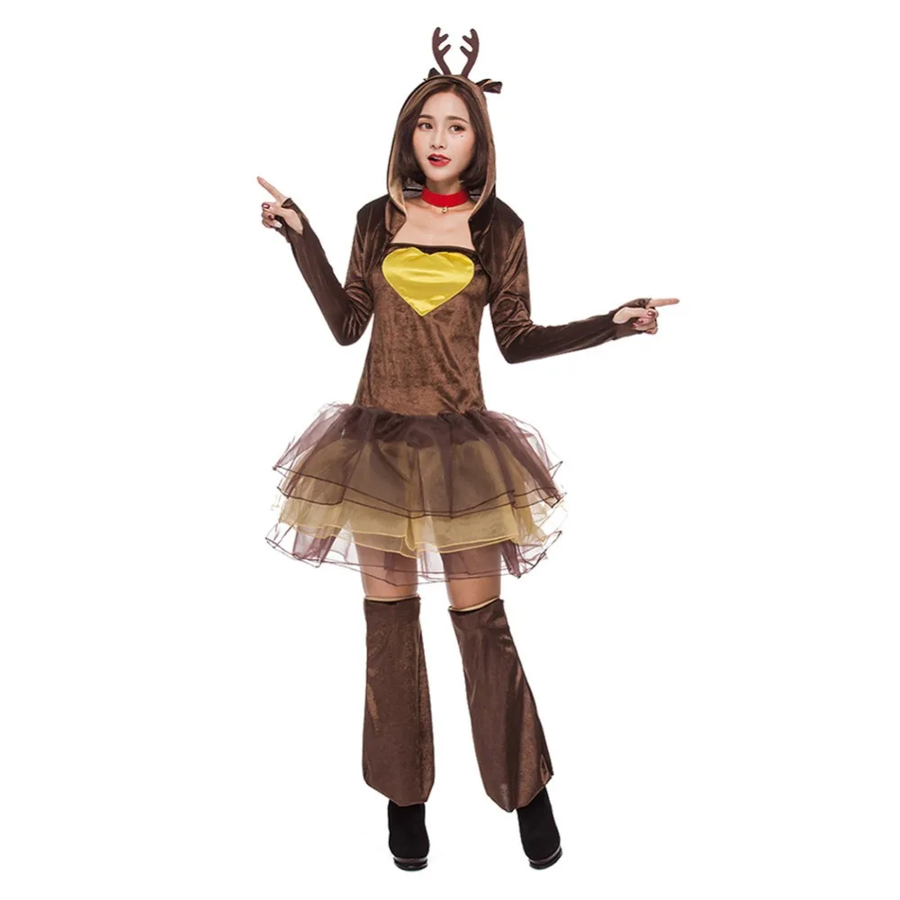 

Christmas Costume New Brown Reindeer Costume Christmas Party Clothes For Girl Cosplay Acting Dress