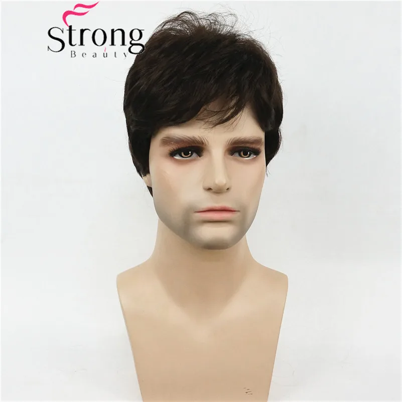 StrongBeauty Dark Brown Wig Mens Short Synthetic Hair Wigs COLOUR CHOICES