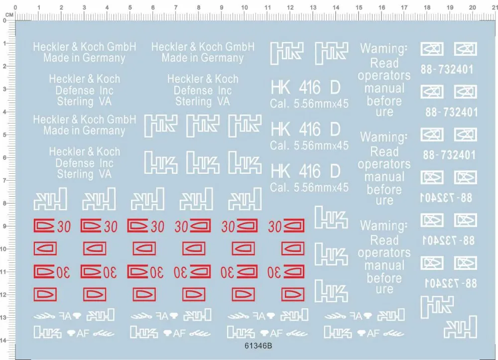 Model toy weapon hk h&k 416 d 1/1  Kit Water Decal