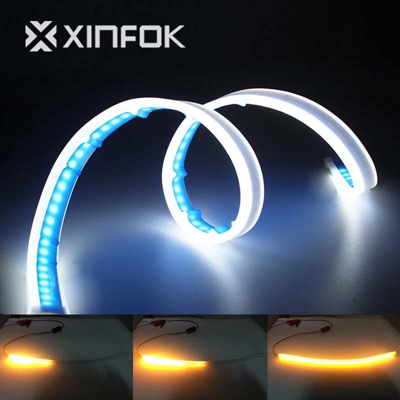 

2019 New Slim DRL Car 60cm Flow Headlights Strip Led Day Light Turn Signal Angel Eye White Amber LED Daytime Running Light