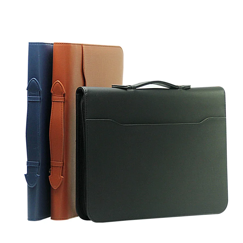 high-level PU leather padfolio A4 manager folder briefcase document bag filing holder with calculator foldable cover black 1198