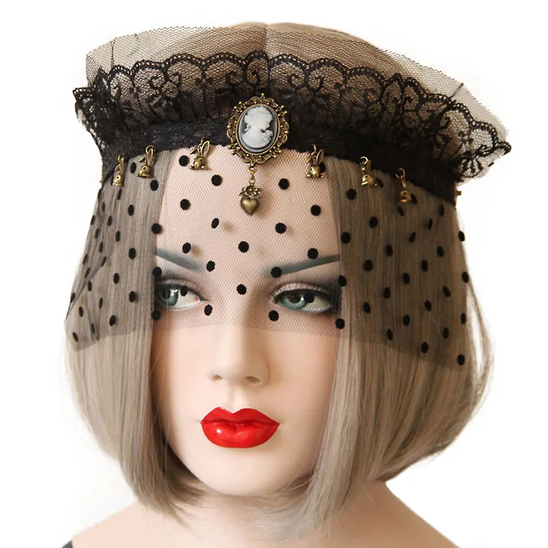 Kant Gezicht Oogmasker Hoofdband Haarband Sexy Gothic Victoriaanse Dame Hoofd Cameo Hart Zwarte Koningin Kroon Bunny Polka Dot Kostuum Bal