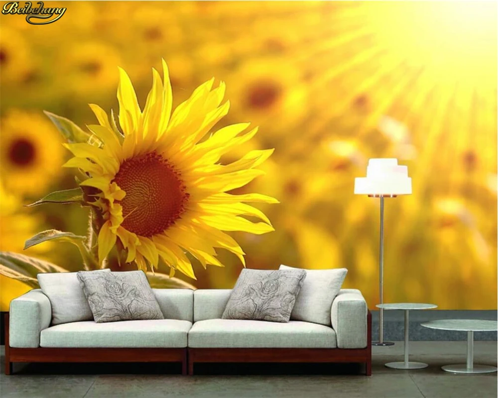 

beibehang Sunflower murals Living room entrance mural wallpaper wedding photography background painting background stairsl photo