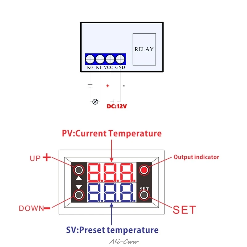 W2810 DC12V 20A Digital Thermostat Temperature Controller Red Display with Probe Digital Thermostat waterproof sensor