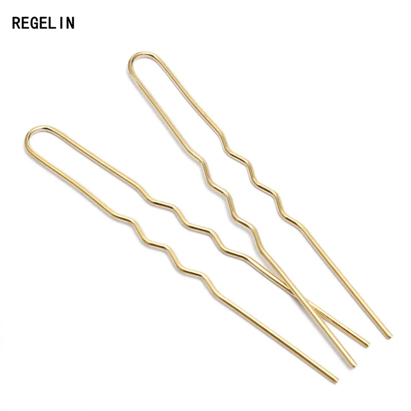 REGELIN 70mm*1.2mm Raw Brass Rose Gold Color Hair Sticks U shape Hair Pins Blank Base Setting For Women Jewelry Bulks 50pcs/lot