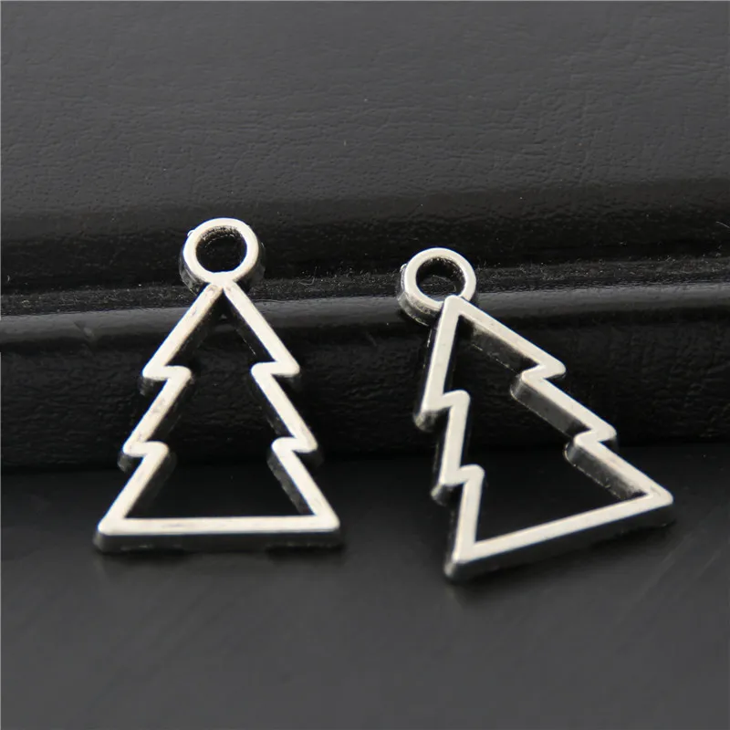 50pcs  Silver Color Hollow Lovely Christmas Tree Charms Nature Pendant Findings Jewelry Necklace Accessories 18x13mm A3071