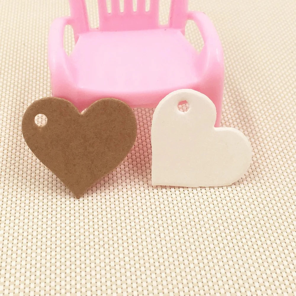 

100pcs 2.5*2.8cm Paper Heart Shaped Hang Tags, Brown/White Color Wedding Party Favors Gift Packing Tags,Cup Cake Cards