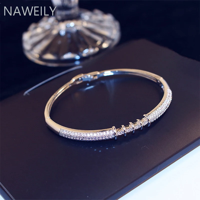 

Luxury Brand Bling AAA Zircon Buckle Bracelet Cuff Bangles For Women High-end Wedding Jewelry Gifts Best Crystal Bracelet