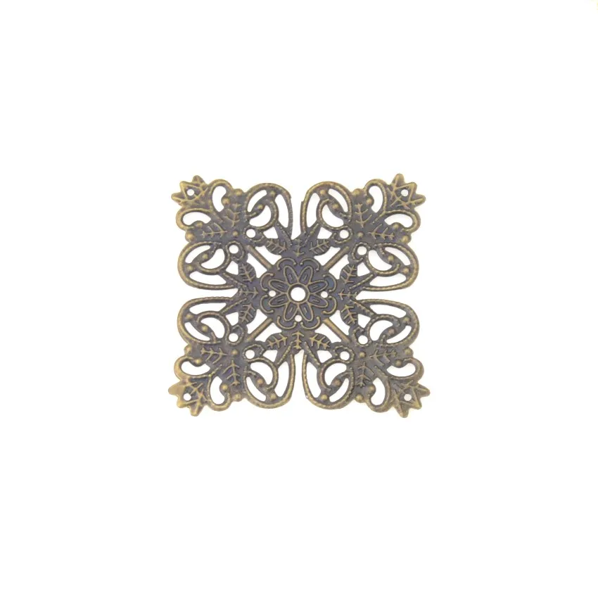 Free shipping 10Pcs Bronze/Silver/Gold Metal Square Flower Filigree Wraps Connectors Metal Craft Decoration DIY Findings 56*56mm