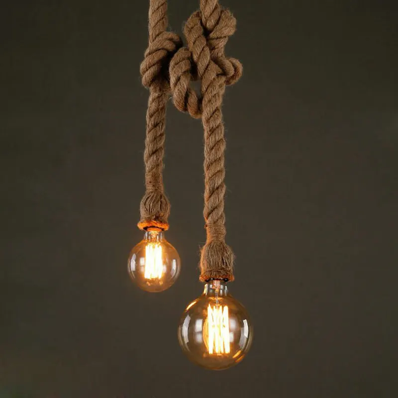 Vintage Hemp Rope Pendant Light E27 Base Loft Creative Personality Industrial Pendant Lamp for Restaurant Coffee shop Light