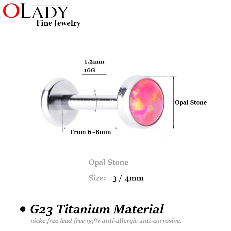 Opal Titanium Labret Studs 16G for Lip Ear Piercing