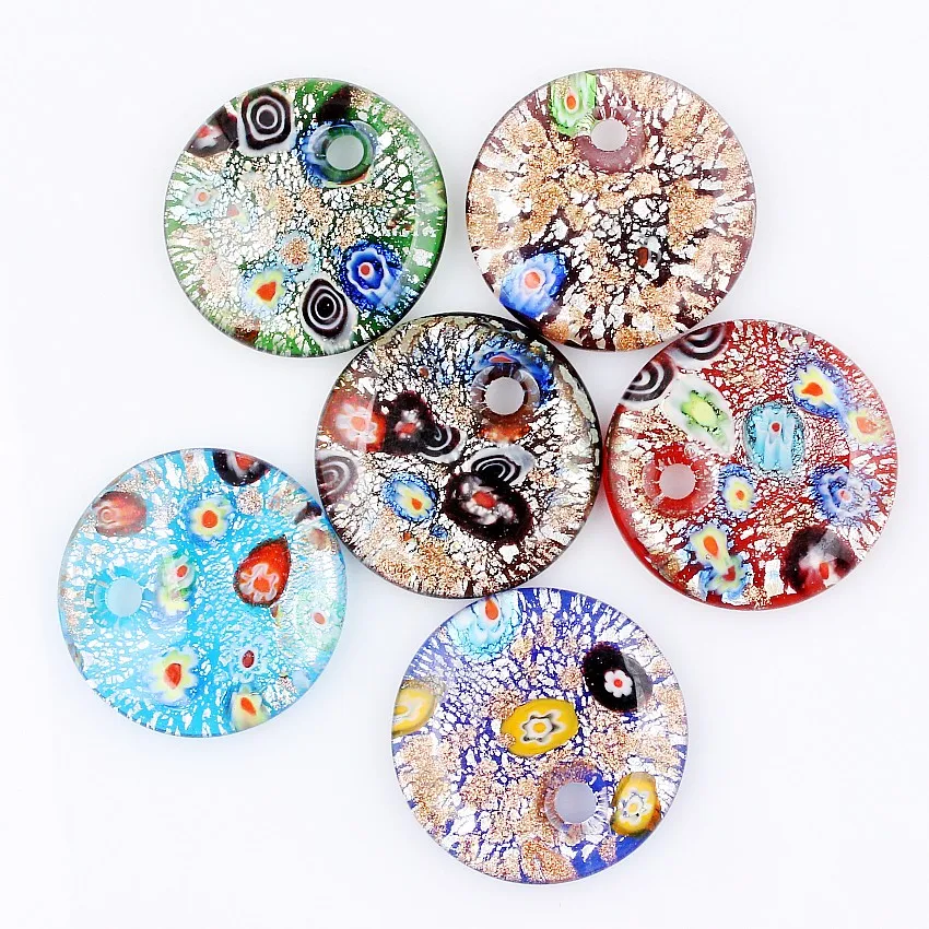 Fashion Beauty Wholesale 6pcs Handmade Murano Lampwork Glass Mixed Colorful Drop Foil Millefiori Pendants Charms Jewelry