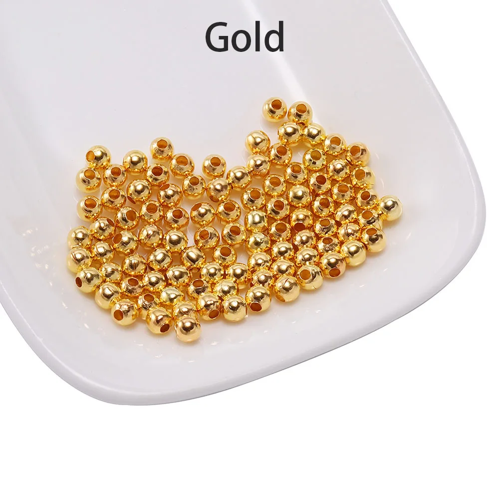30-500 teile/los 2-10mm Gold Farbe Runde Spacer Perle Ball Ende Metall Rocailles Für Armband Halskette DIY Schmuck Machen Zubehör – Detail 7