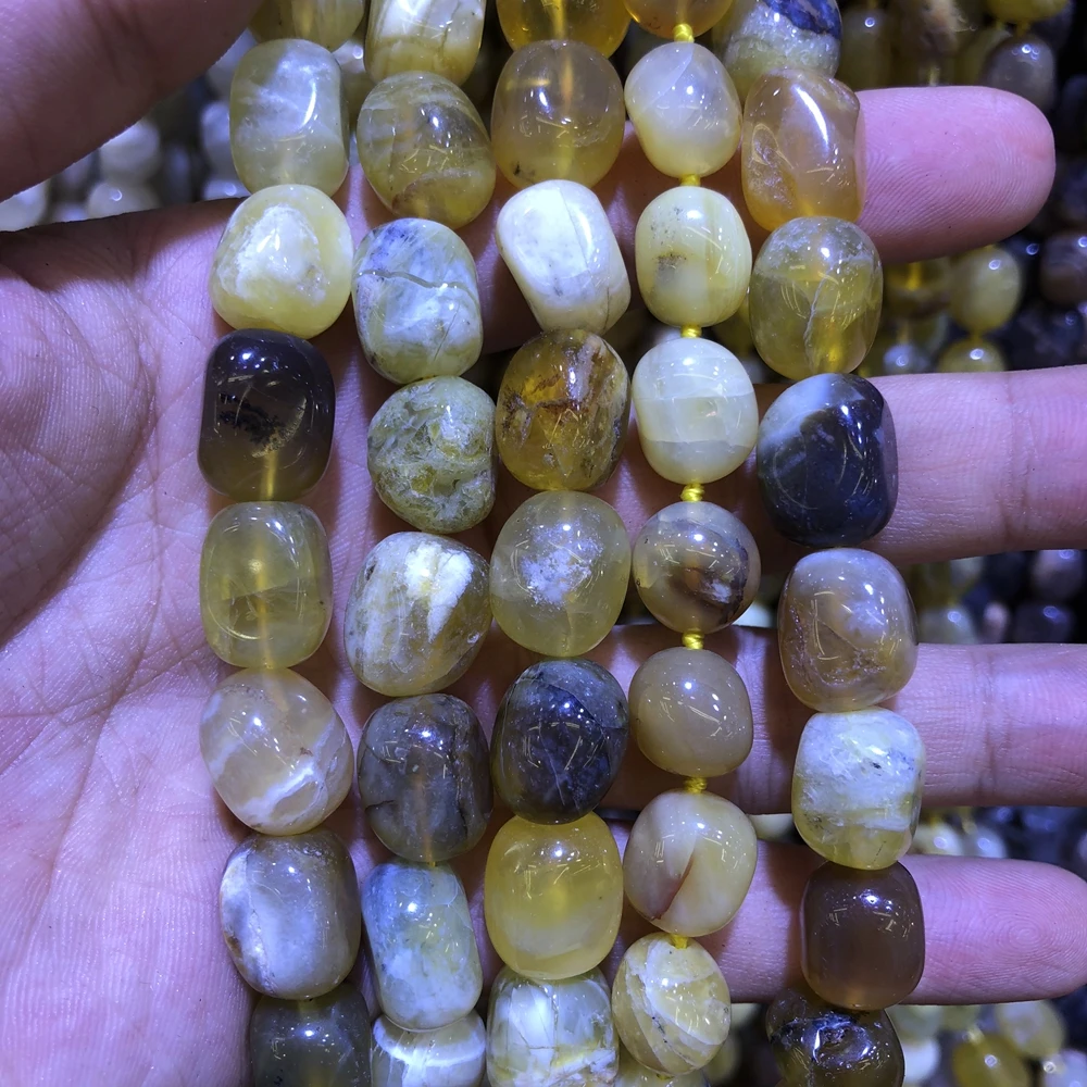 Wholesale 2strings Natural Yellow Opal Stone Polished Gem Stone Nugget Beads,Genuine Gem Jewelry Making Beads,15.5