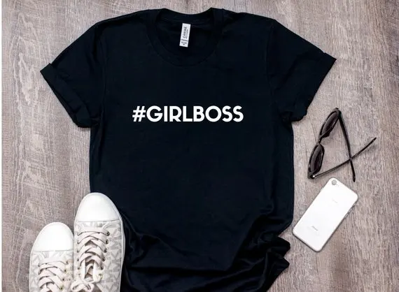 Skuggnas Girlboss letter print Tshirt Feminism Hashtag Blogger Grunge goth Tumblr Tee shirt aesthetic Casual harajuku Tops