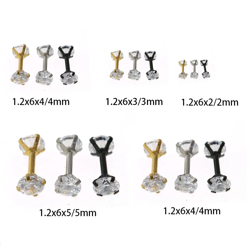 1Pc Double Round Zircon Tragus Earring 2-5mm Zircon Anodized Internally Threaded Prong Gem Monroe 16G Tragus Helix Ear Piercing