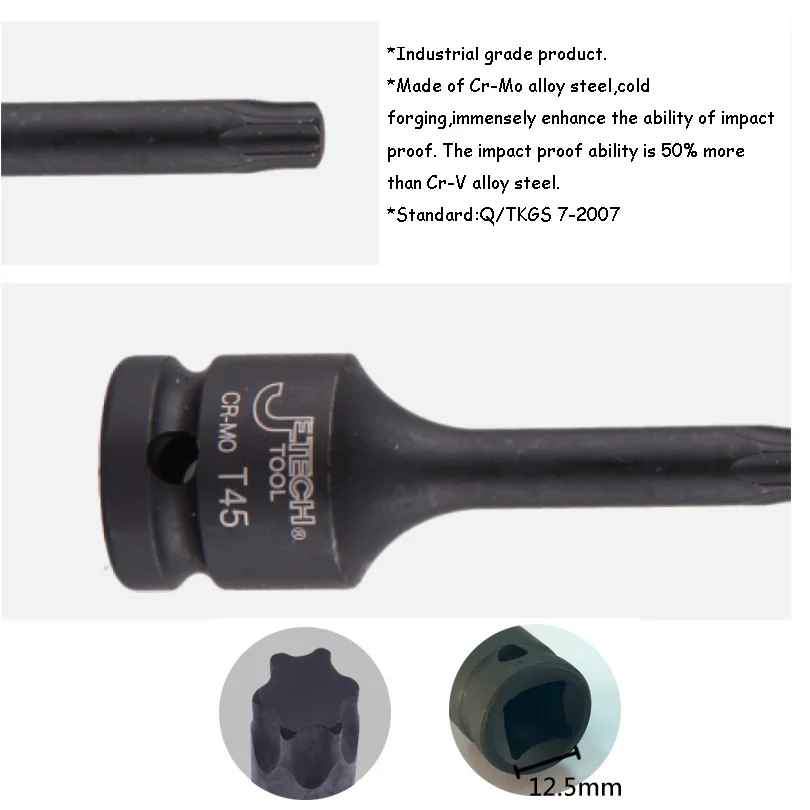 Jetech cr-mo 3 polegadas 78mm de comprimento, ponteira torx de impacto preto, com ponteira de 1/2 ", dr. T20 t25 t27 t30 t40 t45 t47 t50 t55 t60 t70 sem furo