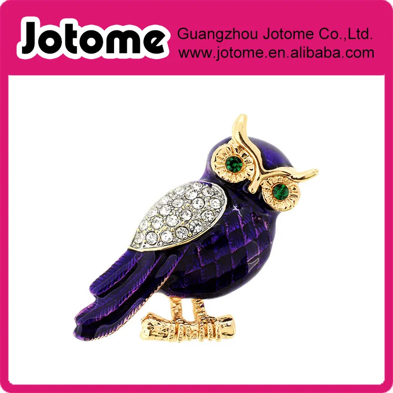 

Enamel Purple Owl Crystal Pin Brooch 1.625 x 1.375 inches