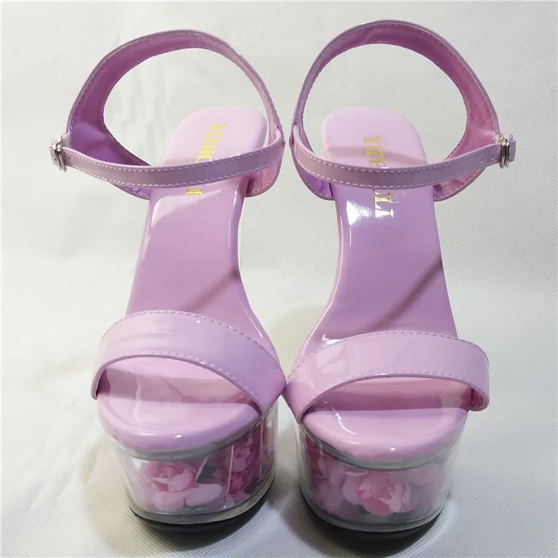 Elegant Ankle Strap Sweet Pink Flower Sole Design 15CM High Heel Shoes Sandals, Pole Dance Shoes, High Heel Wedding Shoes