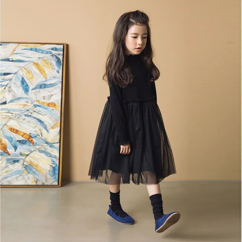 Kids Girls Long Sleeve Dresses Autumn Winter Toddler Girl Black Vintage Dress Mesh Tutu Dress for Little Girls Dress 10 12 years