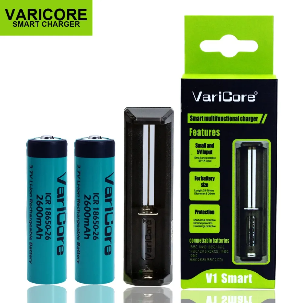 2PCS VariCore ICR18650-26 Originale 18650 2600mAh Li-Ion battery,18650 Batteria Ricaricabile + 18650 18500 18350 16340 V1 Caricatore