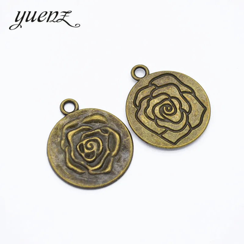 YuenZ 7pcs 2 colour Charms Round flower Antique silver Plated Pendants alloy Jewelry Making DIY Handmade Craft 25*21mm Q1124