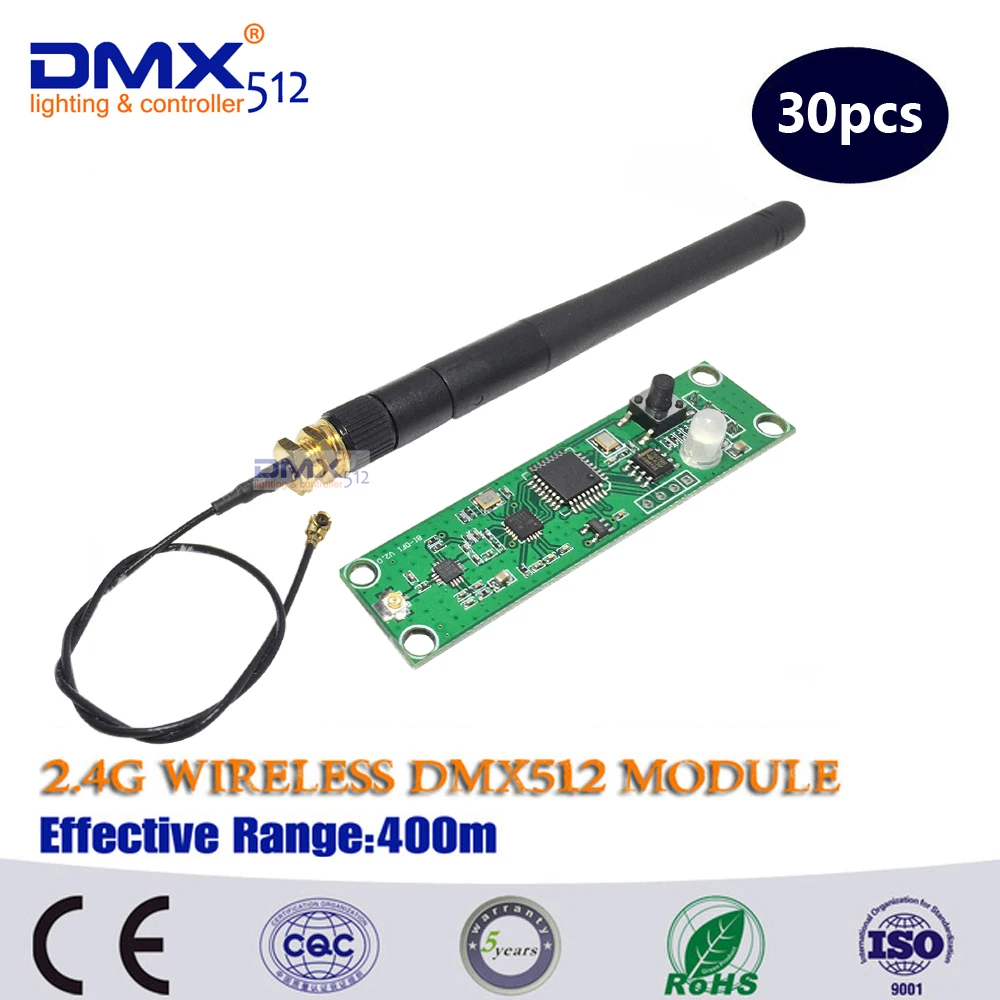 30PCS/Lot PCB Board 2.4hHz Wireless Small Portable DMX Wireless Transmitter And Receiver 2in1