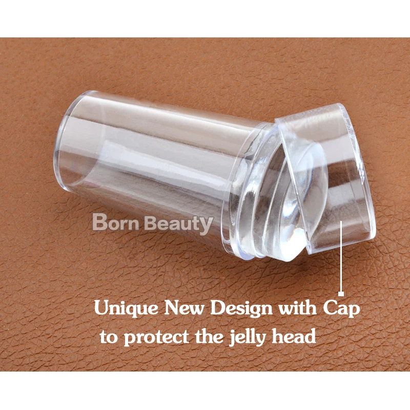 1set Unique New Design Pure Clear Nail Art Stamper Scraper Set with Cap 2.8cm Transparent Silicone Marshmallow Nail Stamp Tools