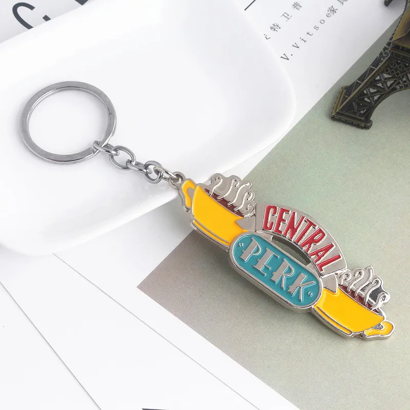 American TV Show Friends Central Perk Keychain Coffee Time Enamel Keyring Chian Pendant For Friends Gifts