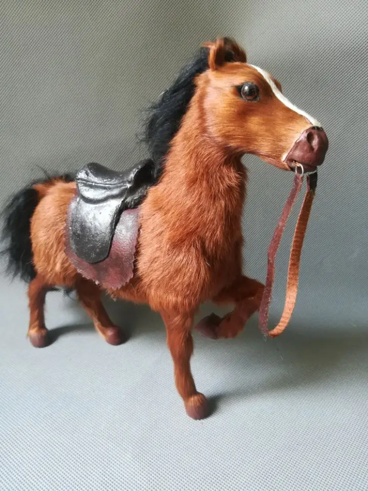 

simulation horse with saddle plastic&furs brown horse model 24x22cm, home desk decoration toy gift w0209